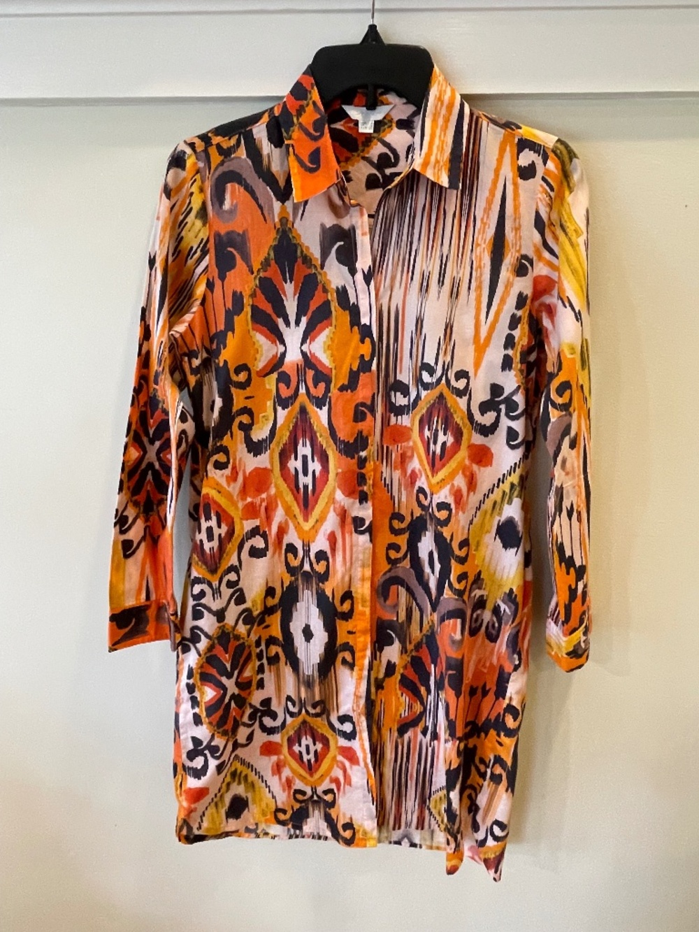 Santorini Ikat Print Cotton Button-Down Shirt Dress with Pockets Size 4 (EU 36) - Picture 2 of 11
